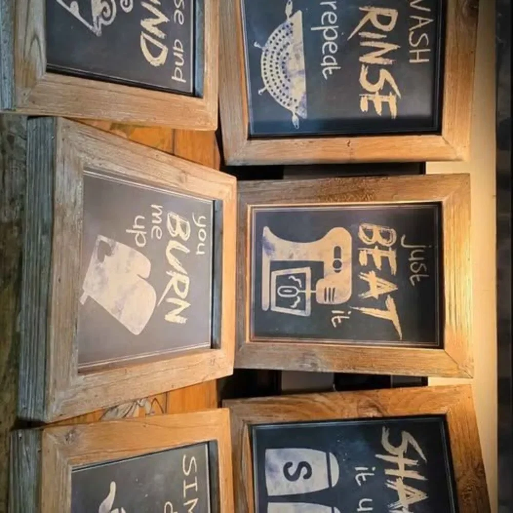 Set of 6 Rustic Wood Framed Kitchen Wall Art